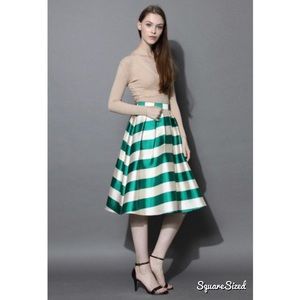 Chicwish Green Striped Midi Skirt